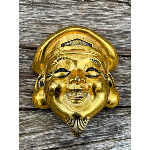 Vintage Gold Metal Asian Men Smiling Faces Wall Decor - Picture 8 of 16